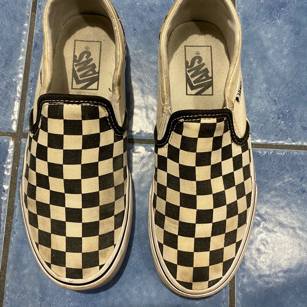 Checkered slip on vans